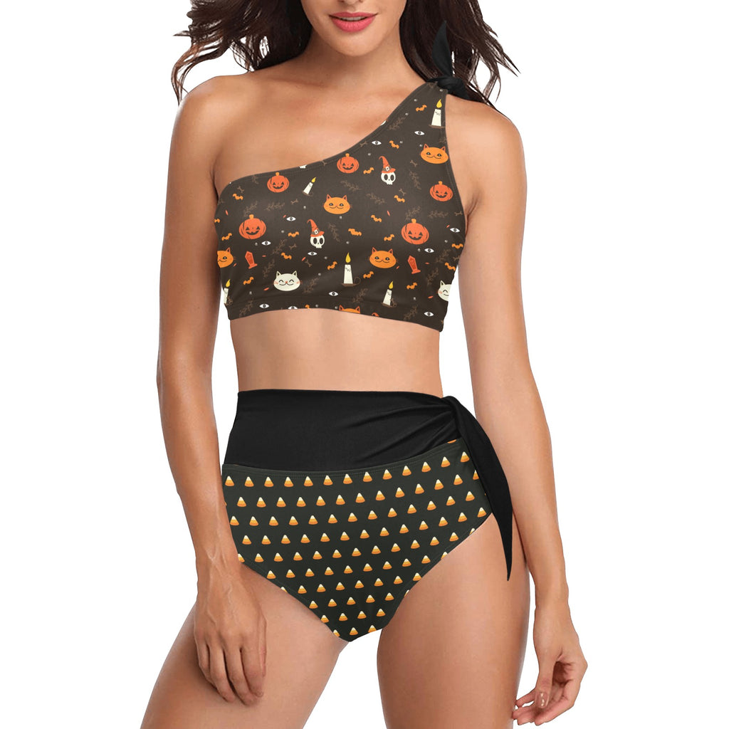 High Waisted One Shoulder Bikini Set (S16)
